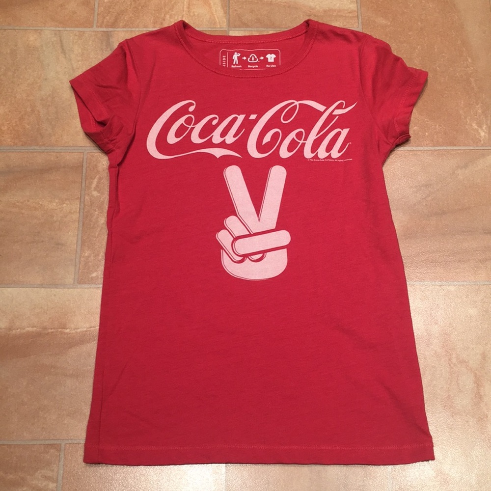 Old Navy Kids Girls Red & White Coca Cola Peace Graphic Short Sleeve Top